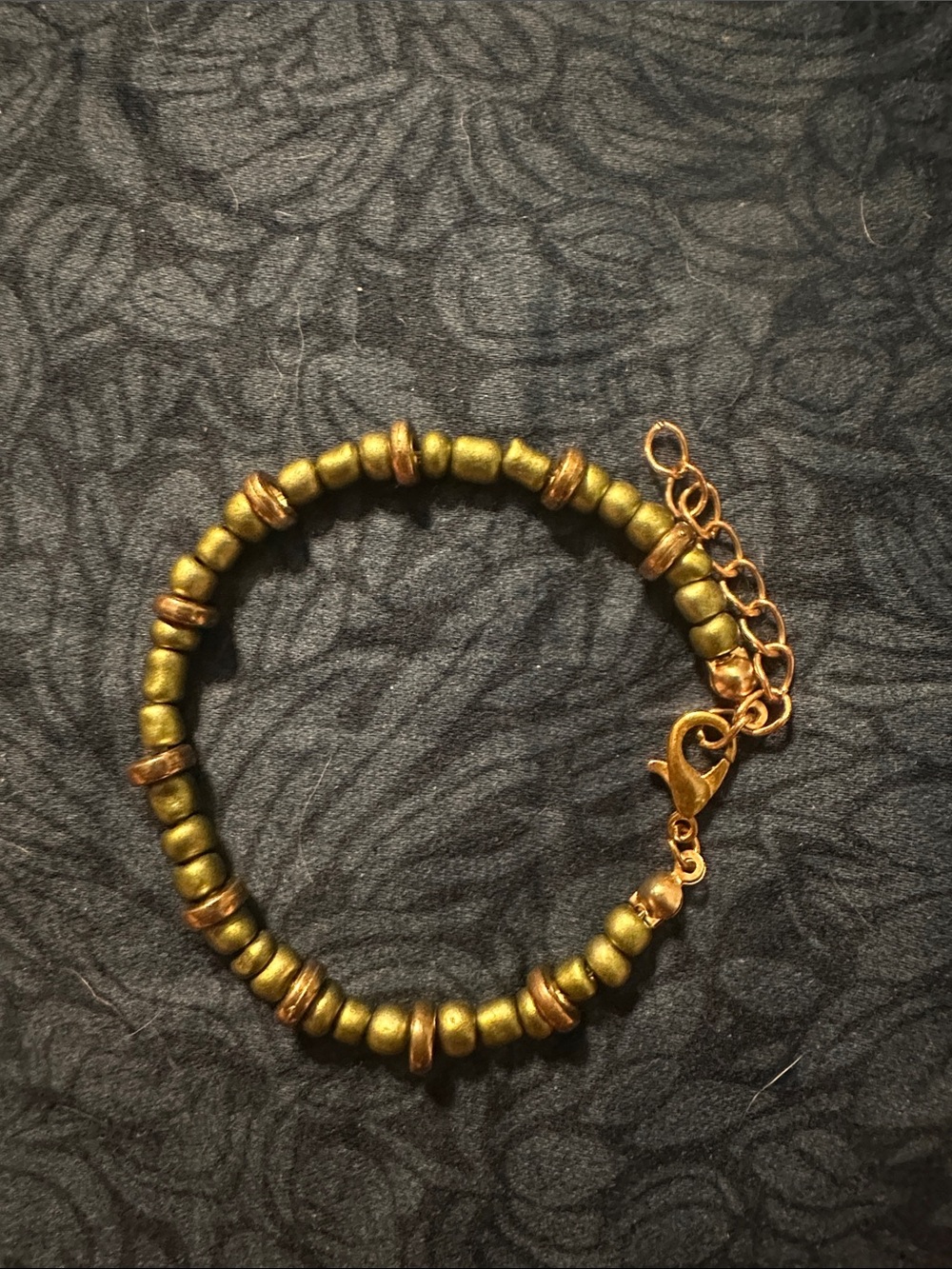 Handcrafted Olive Green and Gold Beaded Bracelet - Women